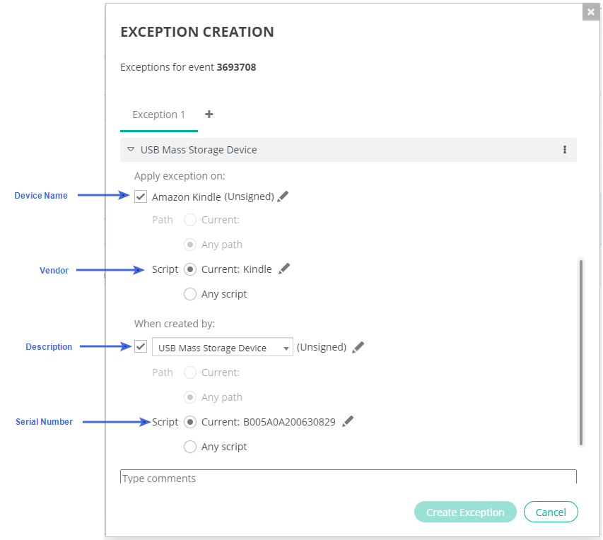 Device Control exceptions FortiEDR 6.0.0